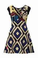 DESIGUAL DRESS GRAPHIC BLACK BEIGE ΜΙΚΤΟ ΓΥΝΑΙΚΕΙΟ PRE OWNED L