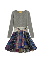 DESIGUAL Φόρεμα Mini Πλεκτό & Patchwork Γκρι Πολύχρωμο Γυναικείο L (40)