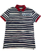 DESIGUAL POLO SHIRT RETRO STRIPED NAVY MENS PRE OWNED L