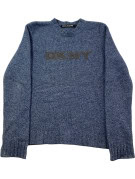 DKNY JEANS KNIT SWEATER SPELL OUT BLUE MARL WOMEN PRE OWNED S