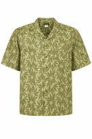 DOC & AMELIA HAWAIIAN SHIRT LEAF PRINT OLIVE GREEN MEN PRE OWNED 2XL
