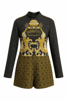 1989 FERRETTI TOP MANICA LUNGA COLLO ALTO VINTAGE NERO ORO DONNA PRE OWNED L