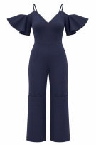 GUESS JUMPSUIT CON ROUCHE BLU SCURO DONNA PRE OWNED L