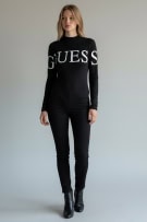 GUESS LONG SLEEVE BODYSUIT CASUAL LOGO BLACK WOMEN S