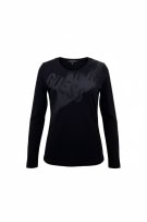 GUESS ΜΠΛΟΥΖΑ ΜΑΚΡΥΜΑΝΙΚΗ RHINESTONE LOGO ΜΑΥΡΟ ΓΥΝΑΙΚΕΙΟ S