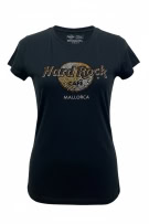HARD ROCK CAFE MALLORCA T-SHIRT LOGO STRASS NERA DA DONNA M