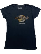 HARD ROCK CAFE MALLORCA T-SHIRT LOGO STRASS NERA DA DONNA M