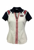 HARLEY DAVIDSON CAMICIA CON ZIP RACING OFF WHITE BLU NAVY DONNA PRE OWNED L