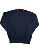 HARMONT & BLAINE MAGLIONE GIROCOLLO - BLU NAVY CON SCOLLO MULTICOLORE - M