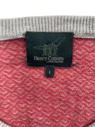 Henry Cotton’s Maglione lavorato a maglia vintage con scollo a V logo rosso/grigio da uomo L