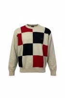 HUGO BOSS ΠΛΕΚΤΟ ΠΟΥΛΟΒΕΡ RETRO PATCHWORK ΜΠΕΖ ΜΑΥΡΟ ΚΟΚΚΙΝΟ ΑΝΤΡΙΚΟ PRE OWNED XL