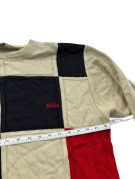 HUGO BOSS ΠΛΕΚΤΟ ΠΟΥΛΟΒΕΡ RETRO PATCHWORK ΜΠΕΖ ΜΑΥΡΟ ΚΟΚΚΙΝΟ ΑΝΤΡΙΚΟ PRE OWNED XL