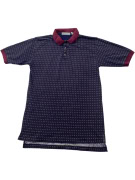 Izod Club Patterned Polo Shirt Blue with Burgundy Collar