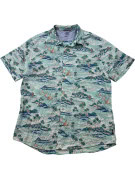IZOD CAMICIA HAWAIIAN PRINT TROPICAL LIGHT BLUE UOMO PRE OWNED L