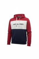 JACK & JONES COLOR-BLOCK HOODIE LOGO PRINT BLUE/RED/WHITE MEN'S MEDIUM/LARGE