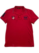LA MARTINA Short Sleeve Polo Shirt Red Embroidered Logos Men's Size L