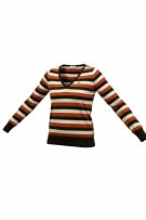 LACOSTE ΠΛΕΚΤΗ ΜΠΛΟΥΖΑ V-NECK ΡΙΓΕ ΜΕ ΚΕΝΤΗΤΟ ΛΟΓΟΤΥΠΟ ΚΑΦΕ/ΠΟΡΤΟΚΑΛΙ ΓΥΝΑΙΚΕΙΑ XS (38)