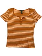 LAUREN RALPH LAUREN T-Shirt Ριγέ Κουμπιά Πορτοκαλί Γυναικείο S