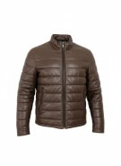 MASSIMO DUTTI Δερμάτινο Μπουφάν Puffer Καφέ Ανδρικό M