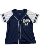 MLB MILWAUKEE BREWERS BASEBALL JERSEY SPORTSWEAR NAVY WHITE WOMENS PRE OWNED S