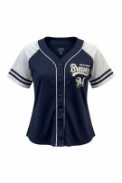MLB MILWAUKEE BREWERS BASEBALL JERSEY SPORTSWEAR NAVY WHITE WOMENS PRE OWNED S