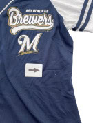 MLB MILWAUKEE BREWERS BASEBALL JERSEY SPORTSWEAR NAVY WHITE WOMENS PRE OWNED S