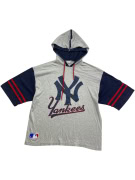 MLB NEW YORK YANKEES HOODED T-SHIRT VINTAGE ΛΟΓΟΤΥΠΟ ΓΚΡΙ/ΜΠΛΕ ΑΝΔΡΙΚΟ L