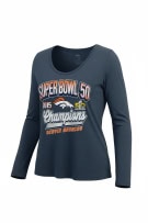 NFL Team Apparel Maglietta a maniche lunghe Super Bowl 50 Denver Broncos Logo Blu Donna L