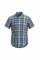 POLO RALPH LAUREN SHORT SLEEVE SHIRT PLAID BLUE MEN PRE OWNED M