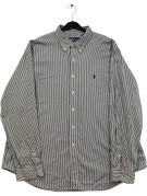RALPH LAUREN BUTTON DOWN SHIRT CLASSIC STRIPED NAVY WHITE MENS PRE OWNED XXL