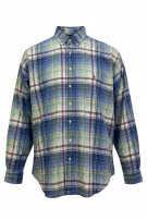 RALPH LAUREN BUTTON DOWN SHIRT CLASSIC PLAID BLUE GREEN MENS PRE OWNED L