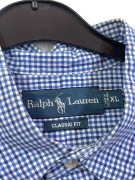 RALPH LAUREN GINGHAM CHECK SHIRT BLUE/WHITE UNISEX XL pre-owned