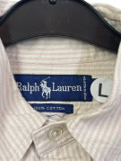 RALPH LAUREN BUTTON DOWN SHIRT CLASSIC CREAM PINK STRIPED MENS PRE OWNED L
