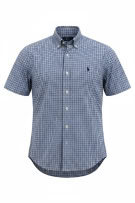 RALPH LAUREN CAMICIA A QUADRI BLU A MANICHE CORTE DA UOMO S pre-owned