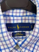 RALPH LAUREN CAMICIA BUTTON DOWN SLIM FIT A QUADRI BIANCA BLU UOMO PRE OWNED L