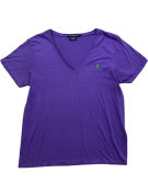 RALPH LAUREN SPORT V NECK T SHIRT EMBROIDERED ΜΩΒ ΓΥΝΑΙΚΕΙΟ PRE OWNED L
