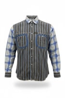 REPLAY & SONS CAMICIA VINTAGE A RIGHE E QUADRI BLU DA UOMO L