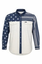 WRANGLER RETRO DENIM SHIRT RETRO WHITE BLUE MENS PRE OWNED L