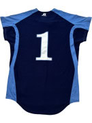 RUSSELL ATHLETIC BASEBALL JERSEY SPORTY NAVY BLUE MEN PRE OWNED S