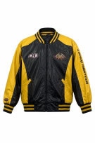 STEVE AND BARRY S BOMBER JACKET SPORTY BLACK YELLOW MALE PRE OWNED XS
