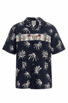 STEVE BARRI CAMICIA HAWAIIAN GRAPHIC NAVY UOMO PRE OWNED L
