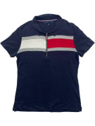 TOMMY HILFIGER Ανδρικό Polo Μπλουζάκι Vintage Φερμουάρ Λογότυπο Μπλε Κόκκινο Ριγέ ΓYNAIKEIO L