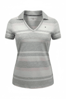 TOMMY HILFIGER Women’s Striped Polo Shirt Vintage Logo Grey Pink White Women’s S