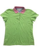 TOMMY HILFIGER Women’s Polo Shirt Vintage Logo Green Pink Collar Women’s M