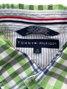 TOMMY HILFIGER SHORT SLEEVE SHIRT CLASSIC CHECK GREEN BLUE MENS PRE OWNED M