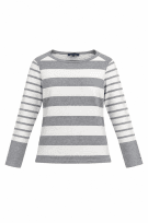 TOMMY HILFIGER LONG SLEEVE TOP STRIPED GREY WHITE WOMEN PRE OWNED M