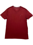 TOMMY HILFIGER T-SHIRT SCOLLO A V LOGO RICAMATO BORDEAUX UOMO M
