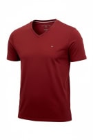 TOMMY HILFIGER T-SHIRT SCOLLO A V LOGO RICAMATO BORDEAUX UOMO M