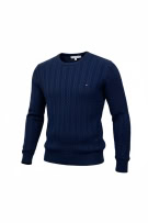 TOMMY HILFIGER maglia in maglia cable-knit con logo ricamato blu da uomo