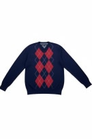 TOMMY HILFIGER ΠΛΕΚΤΗ ΜΠΛΟΥΖΑ V-NECK ARGYLE PATTERN ΜΠΛΕ/ΚΟΚΚΙΝΟ ΑΝΔΡΙΚΟ M